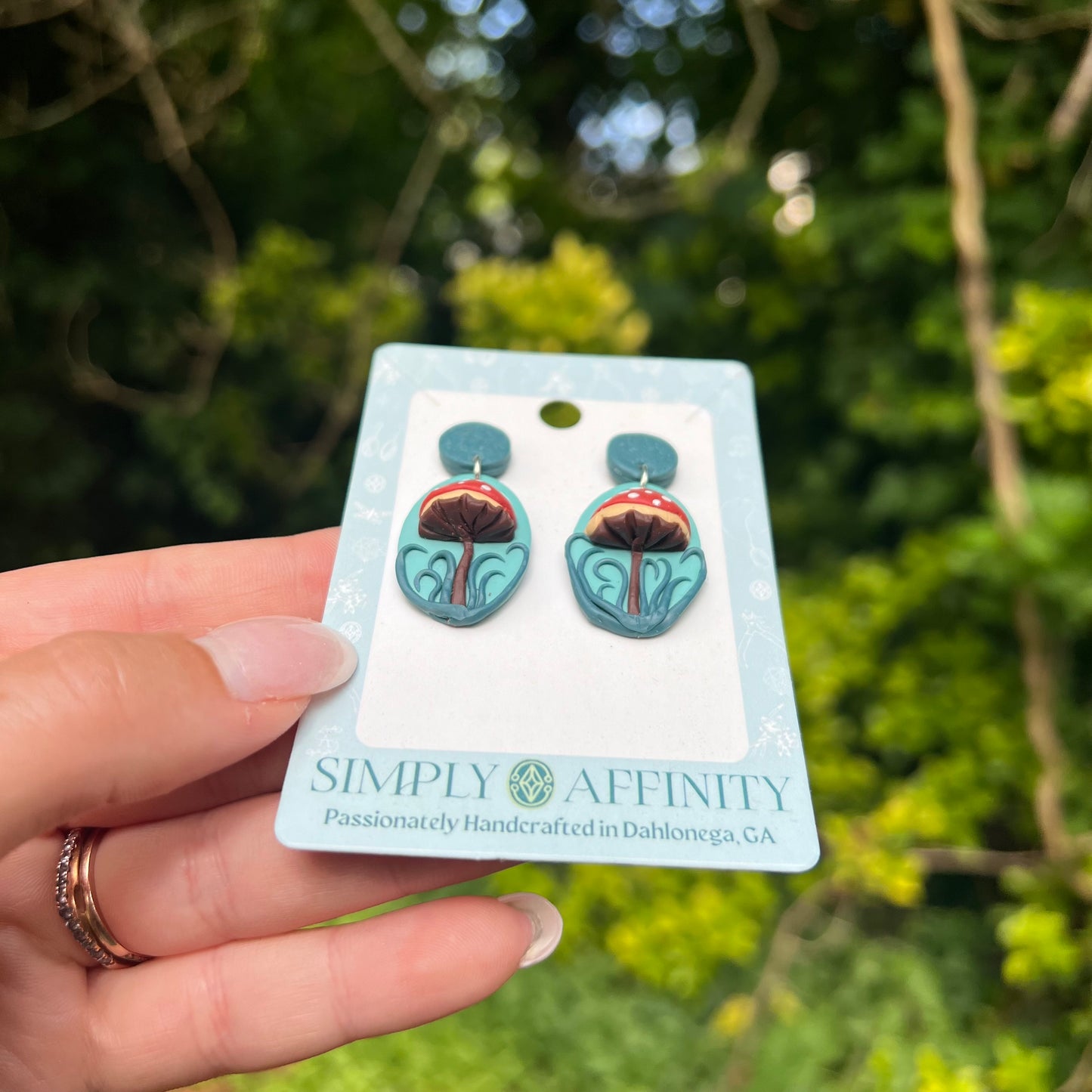 3-D Mushroom Earrings on Green Posts