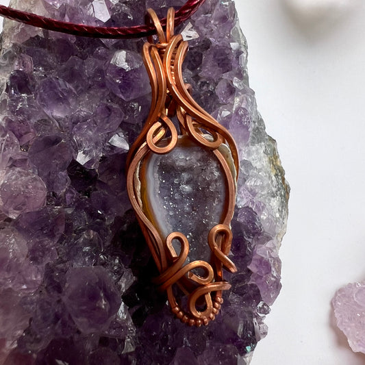 Tabasco Geode Pendant Wire-Wrapped in Copper