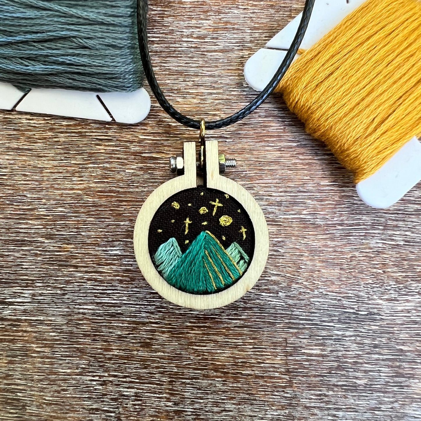 Hand-Embroidered Mountains & Stars Necklace