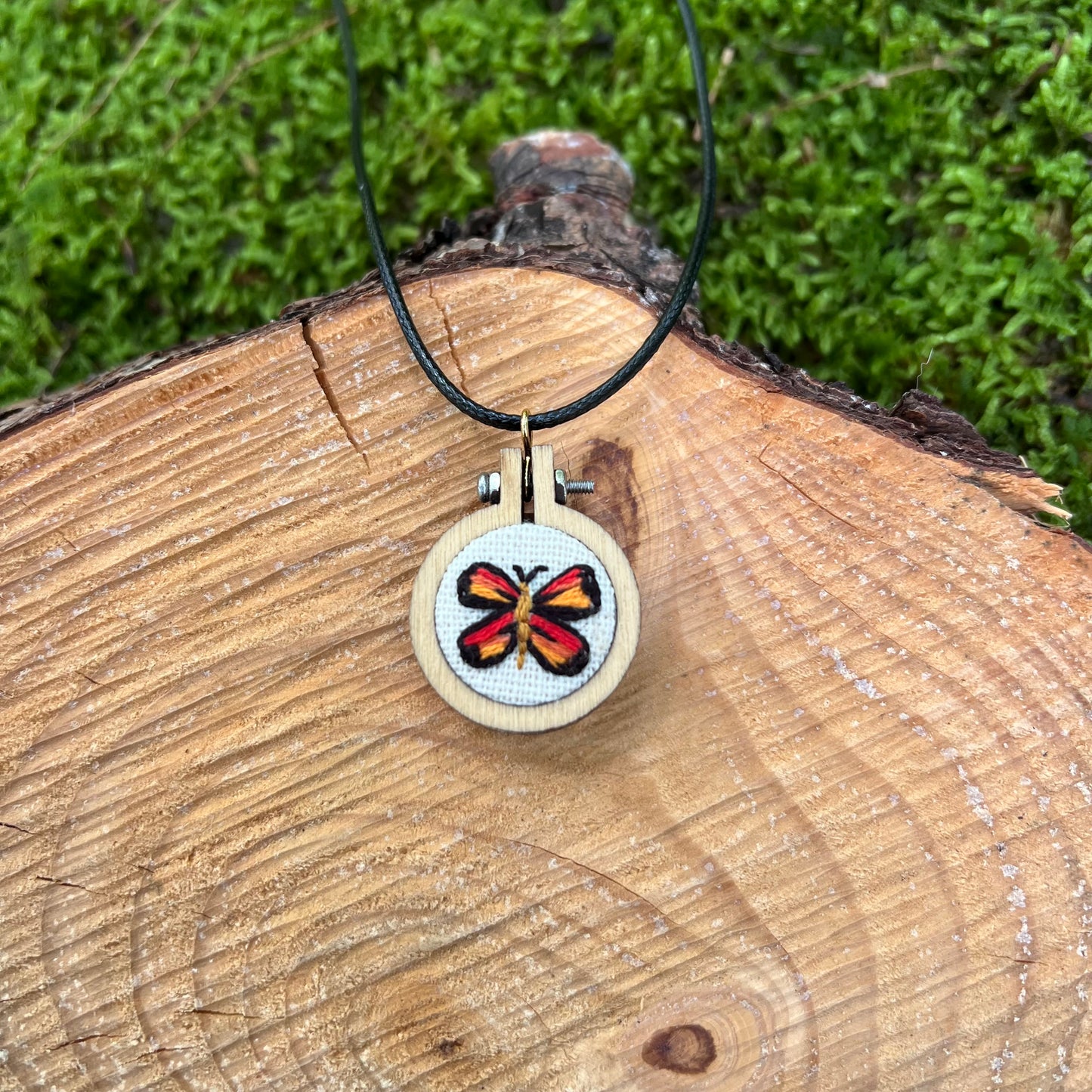 Hand-Embroidered Butterfly Necklace