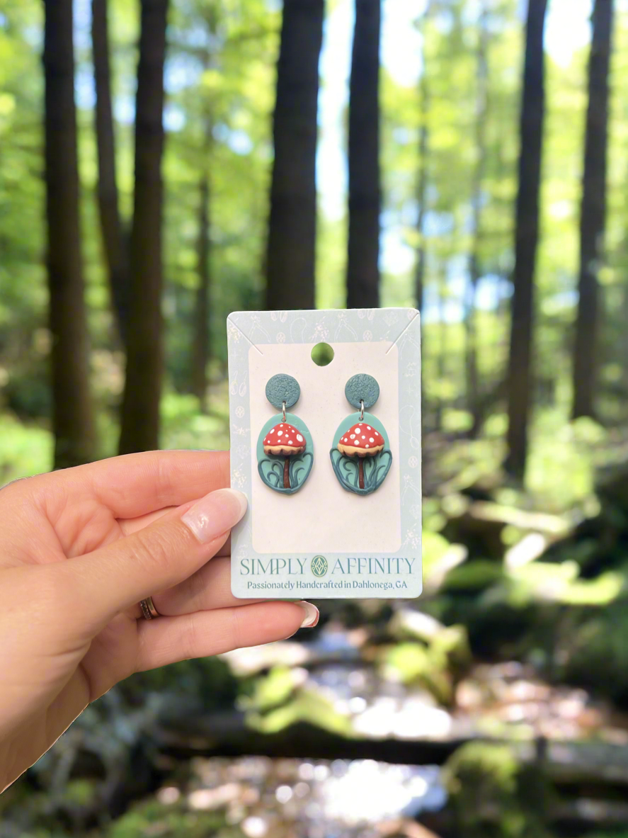 3-D Mushroom Earrings on Green Posts