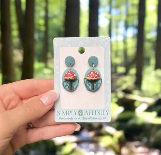 3-D Mushroom Earrings on Green Posts