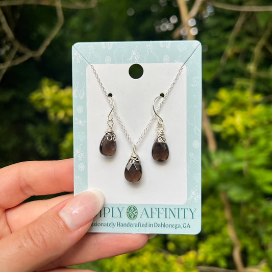 Smoky Quartz Necklace & Earring Set in Sterling Silver