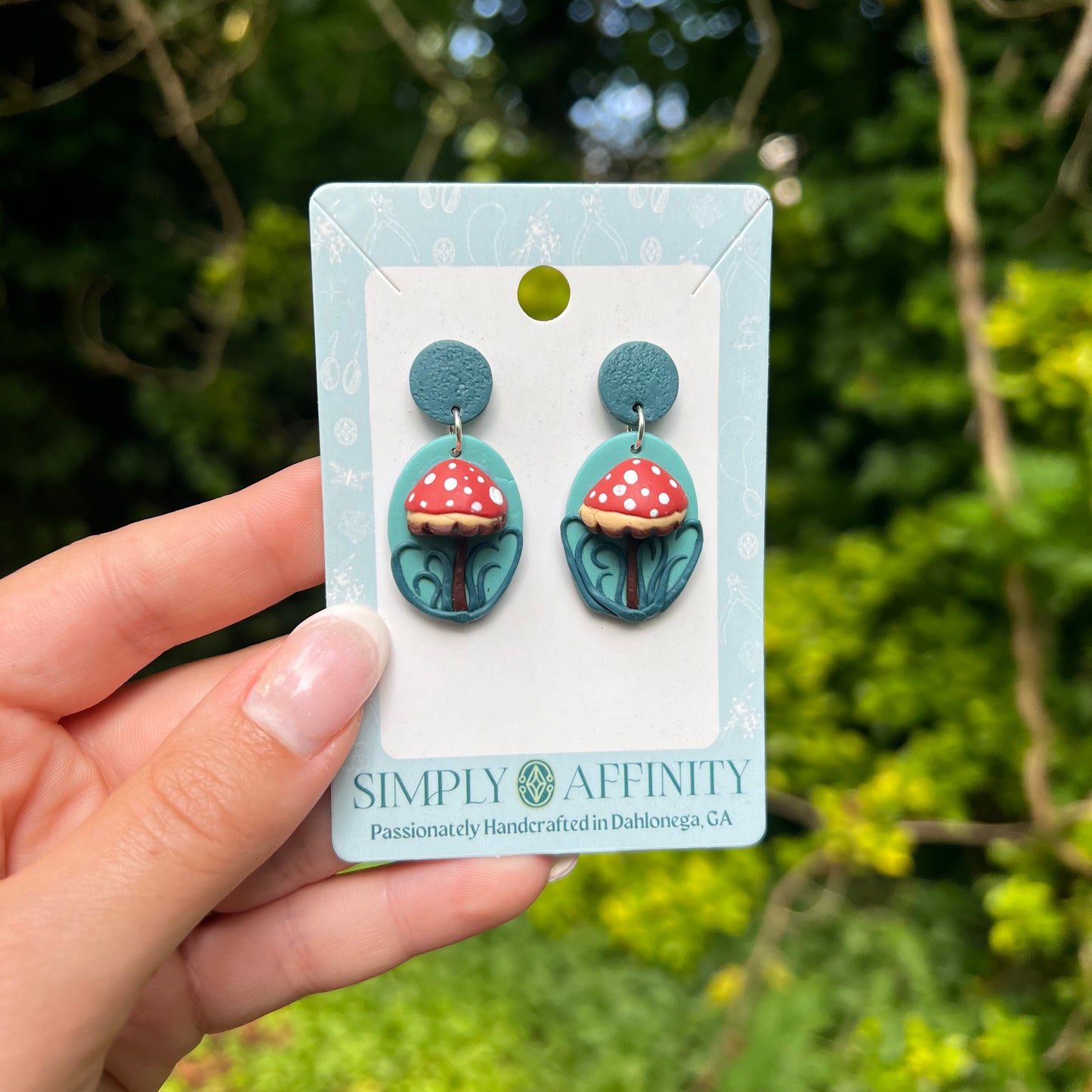 3-D Mushroom Earrings on Green Posts