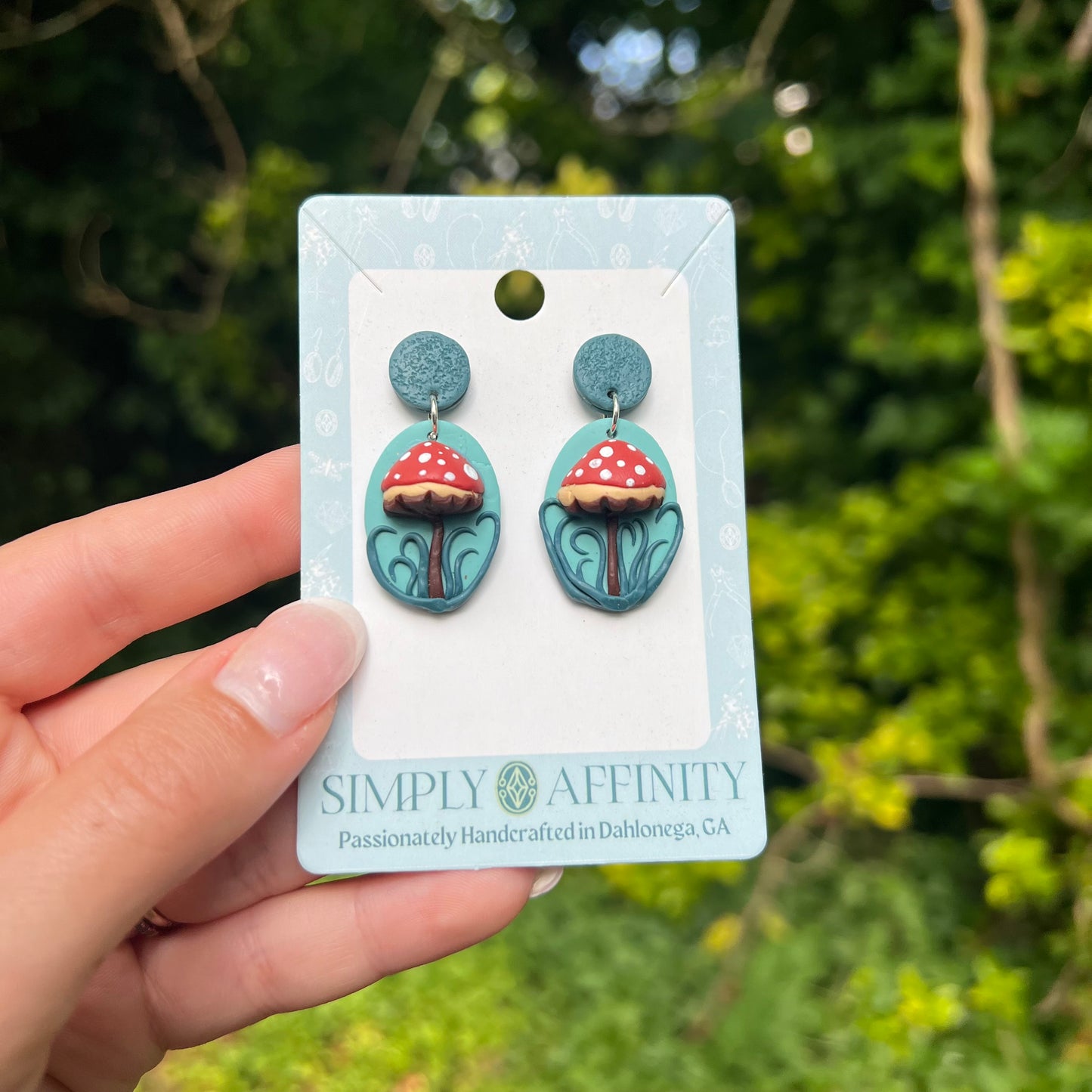 3-D Mushroom Earrings on Green Posts