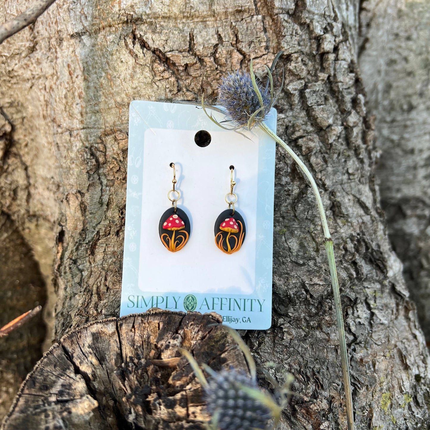 3-D Mushroom Earrings with Orange Grass