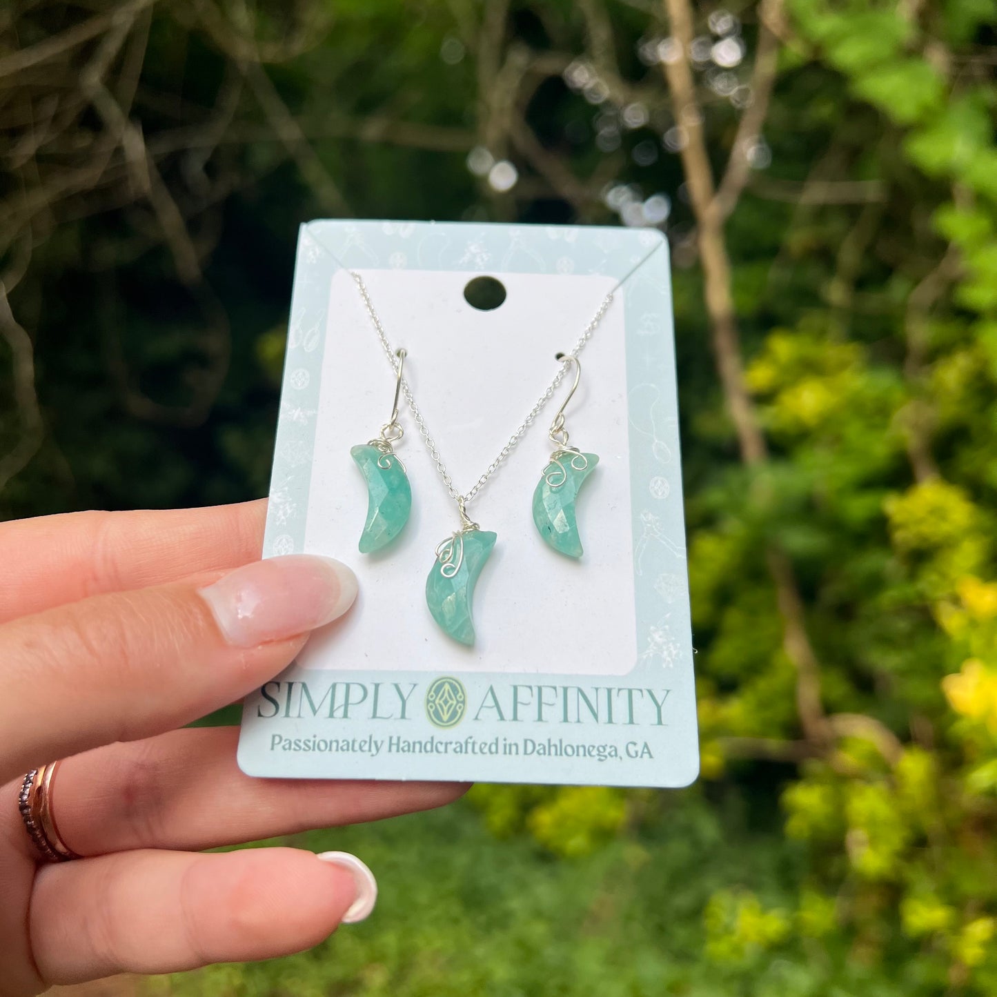 Amazonite Moon Necklace & Earring Set in Sterling Silver