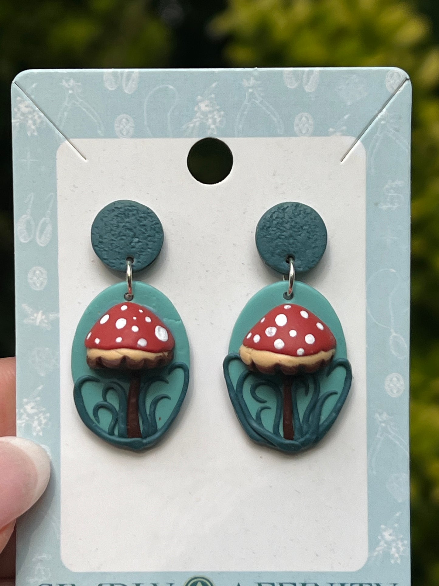 3-D Mushroom Earrings on Green Posts