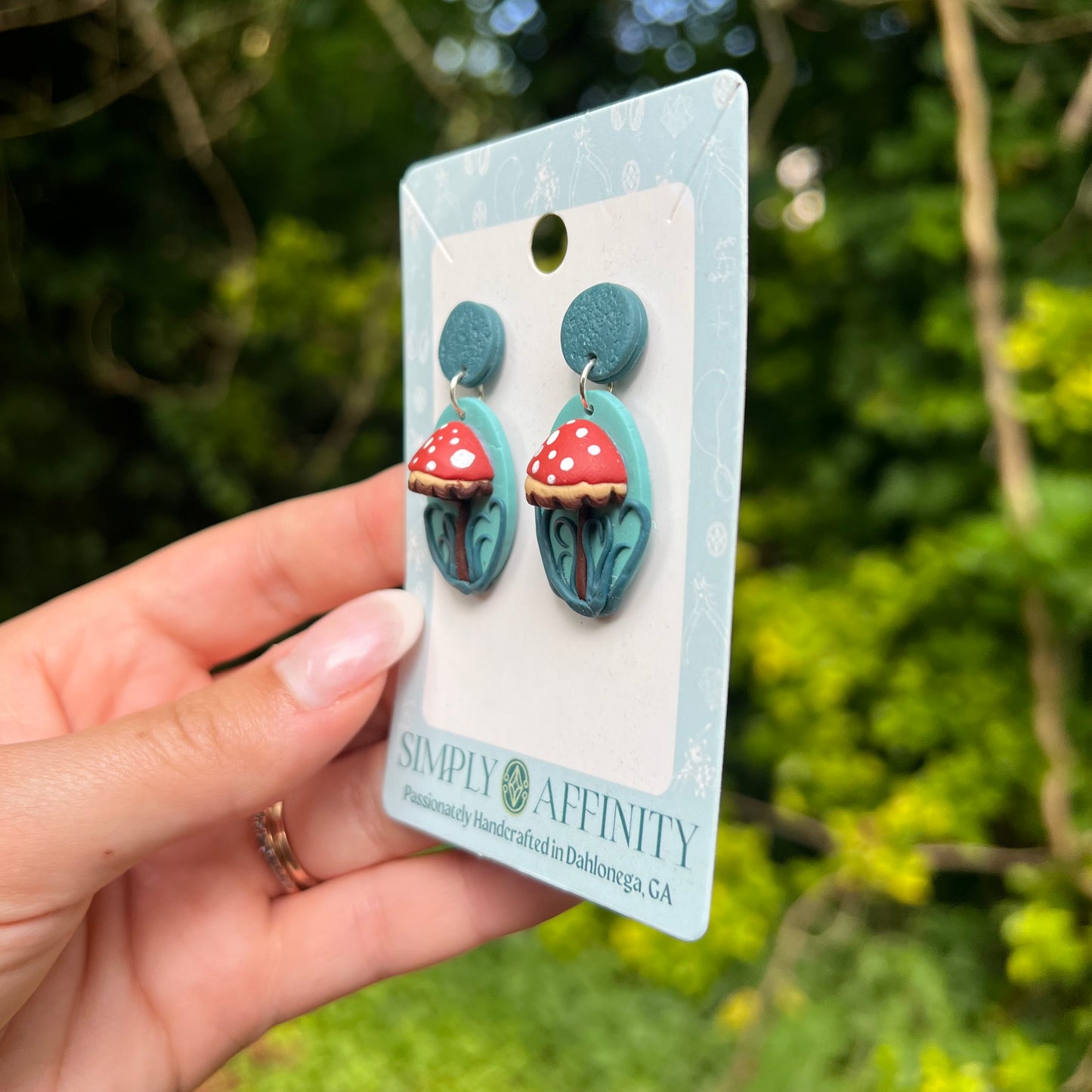 3-D Mushroom Earrings on Green Posts