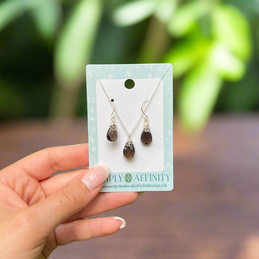 Smoky Quartz Necklace & Earring Set in Sterling Silver
