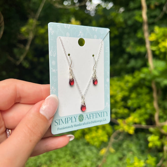 Garnet Necklace & Earring Set in Sterling Silver - PREORDER