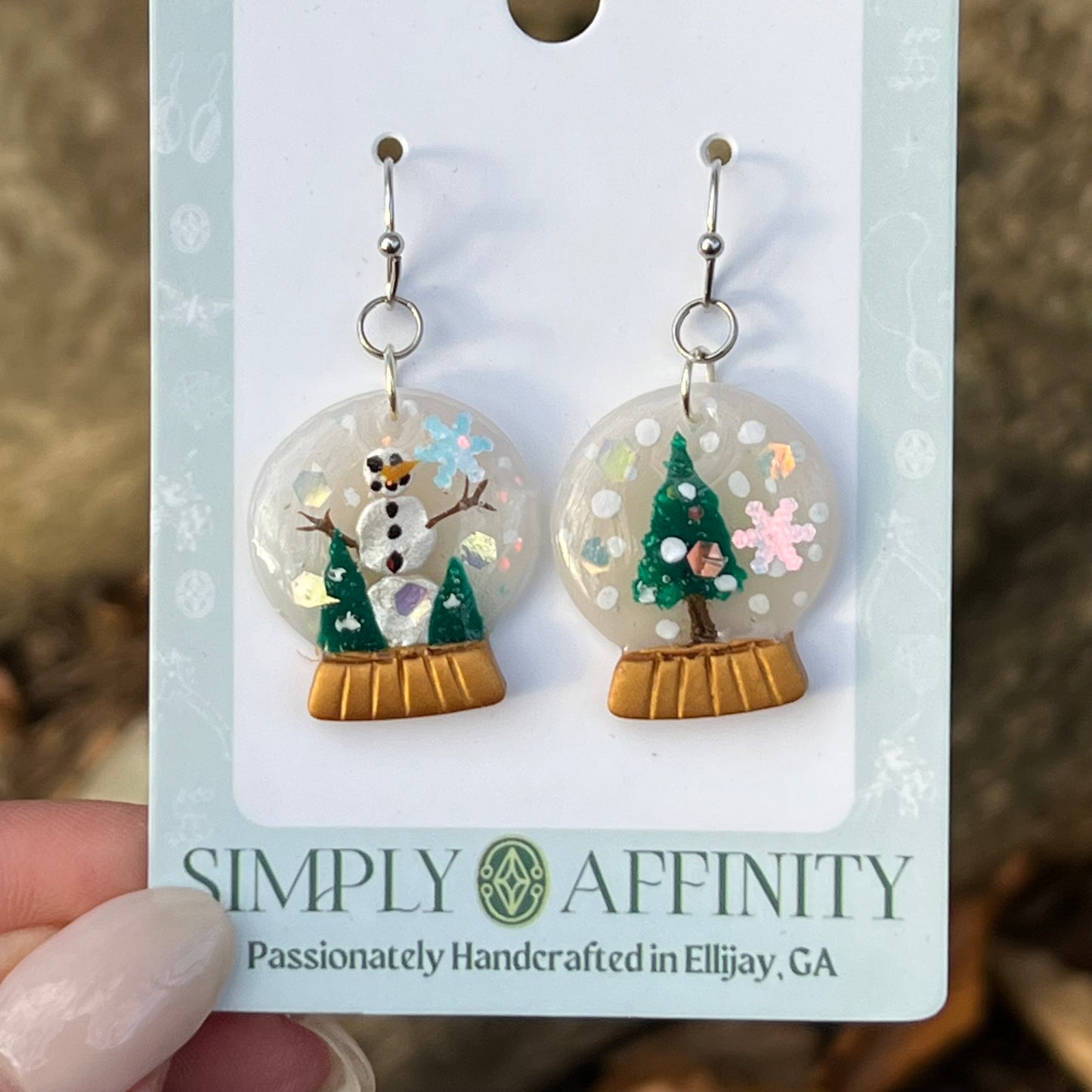 Christmas Tree and Snowman Snow Globe Earrings