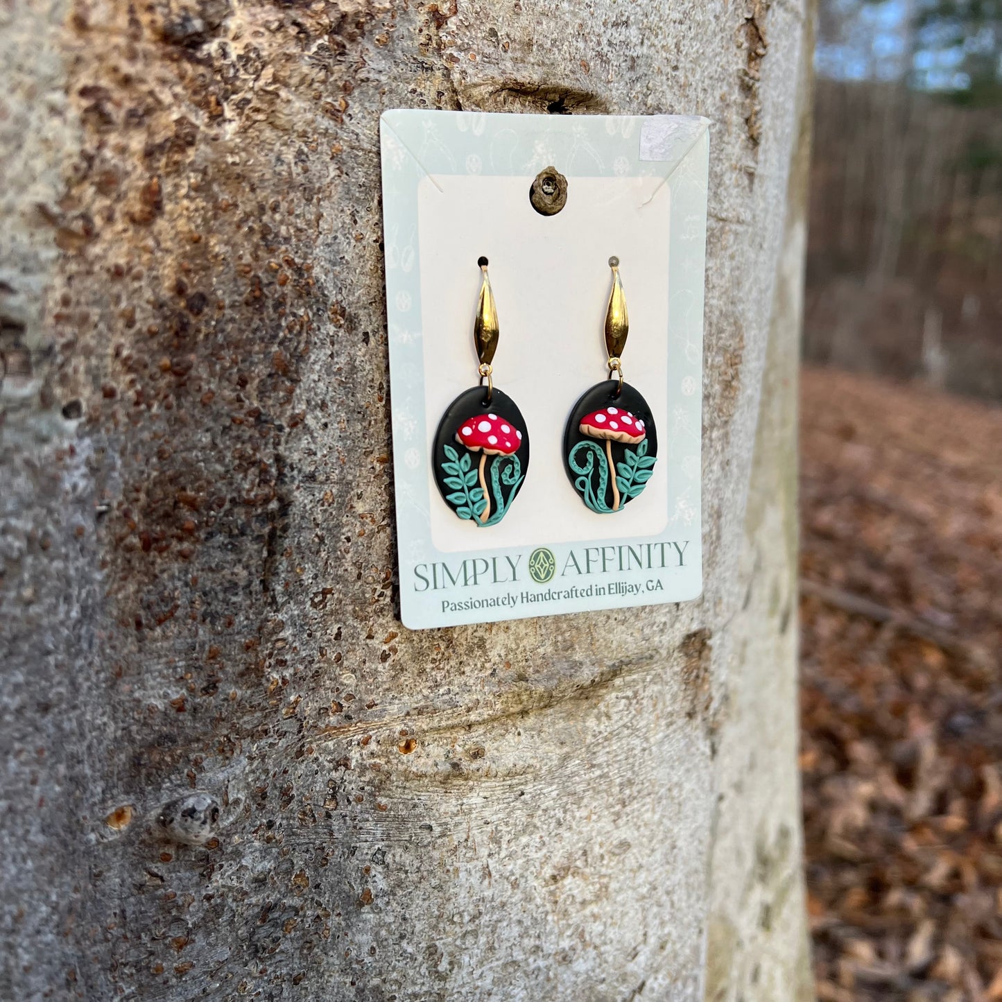 3-D Mushroom Earrings with Ferns