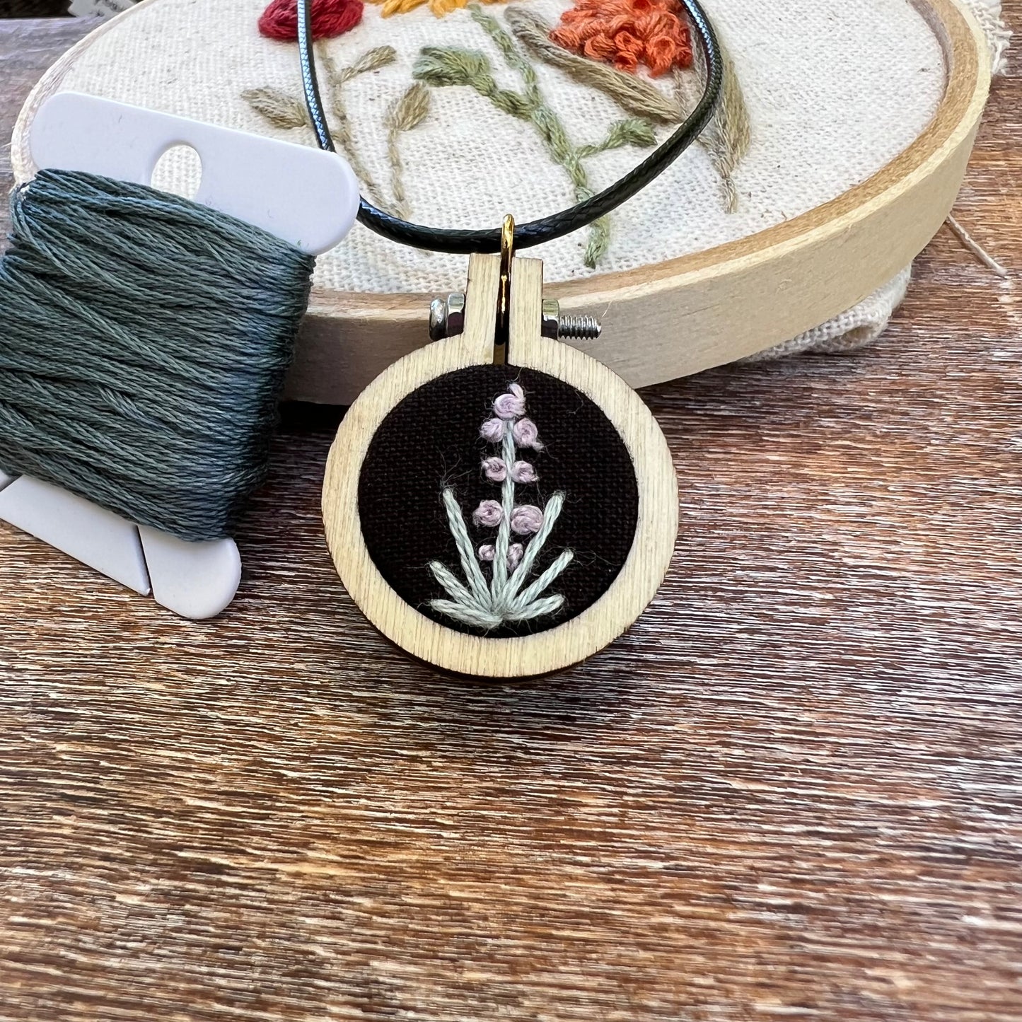 Hand-Embroidered Lavender Necklace