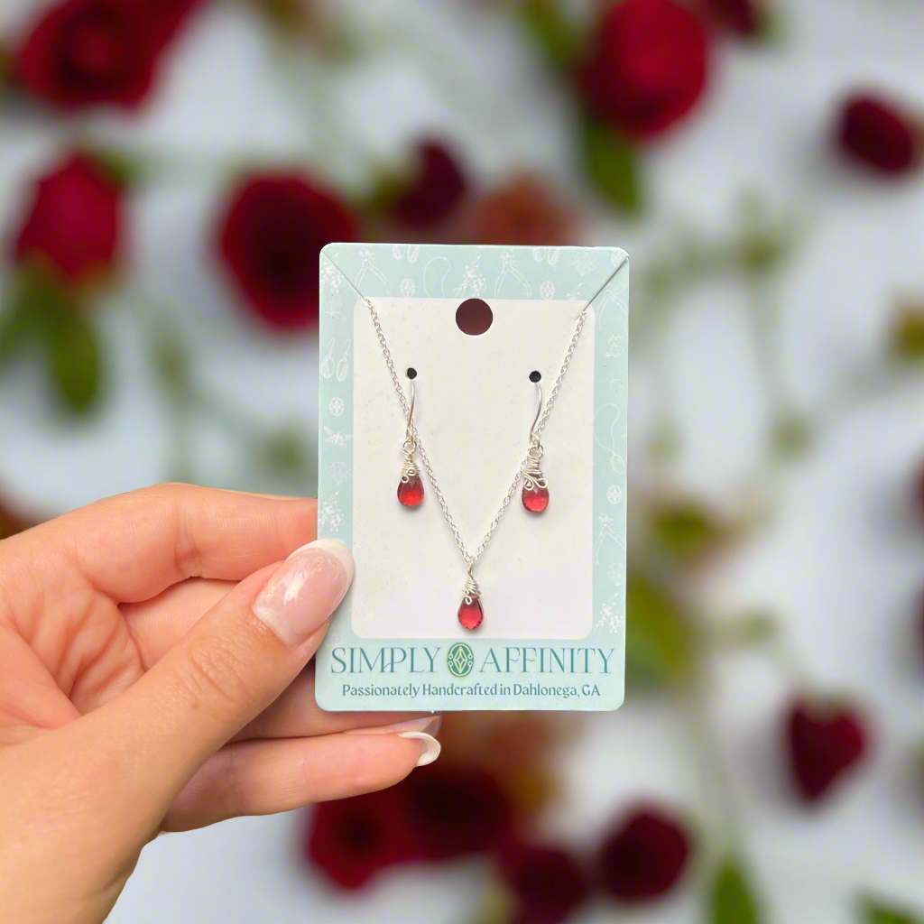 Garnet Necklace & Earring Set in Sterling Silver - PREORDER