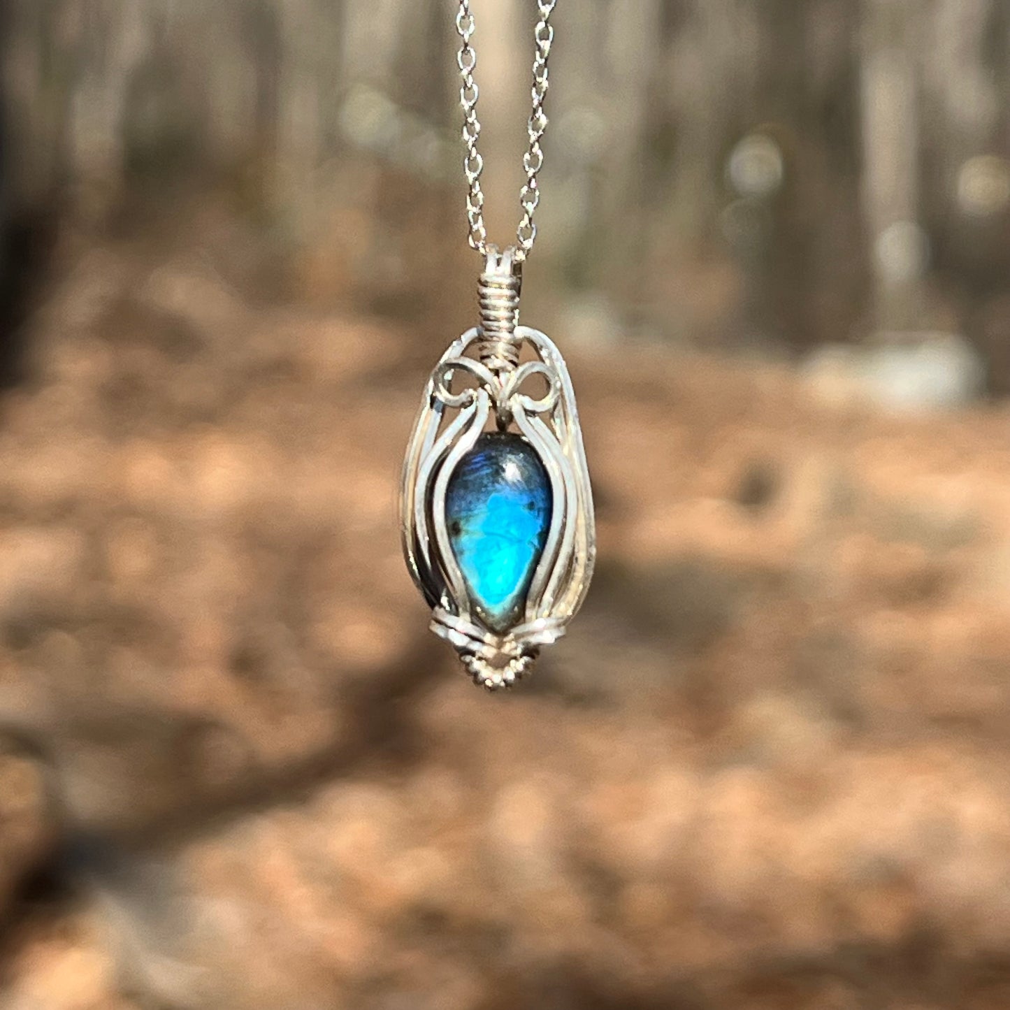 Labradorite Wire-Wrapped Necklace in Sterling Silver