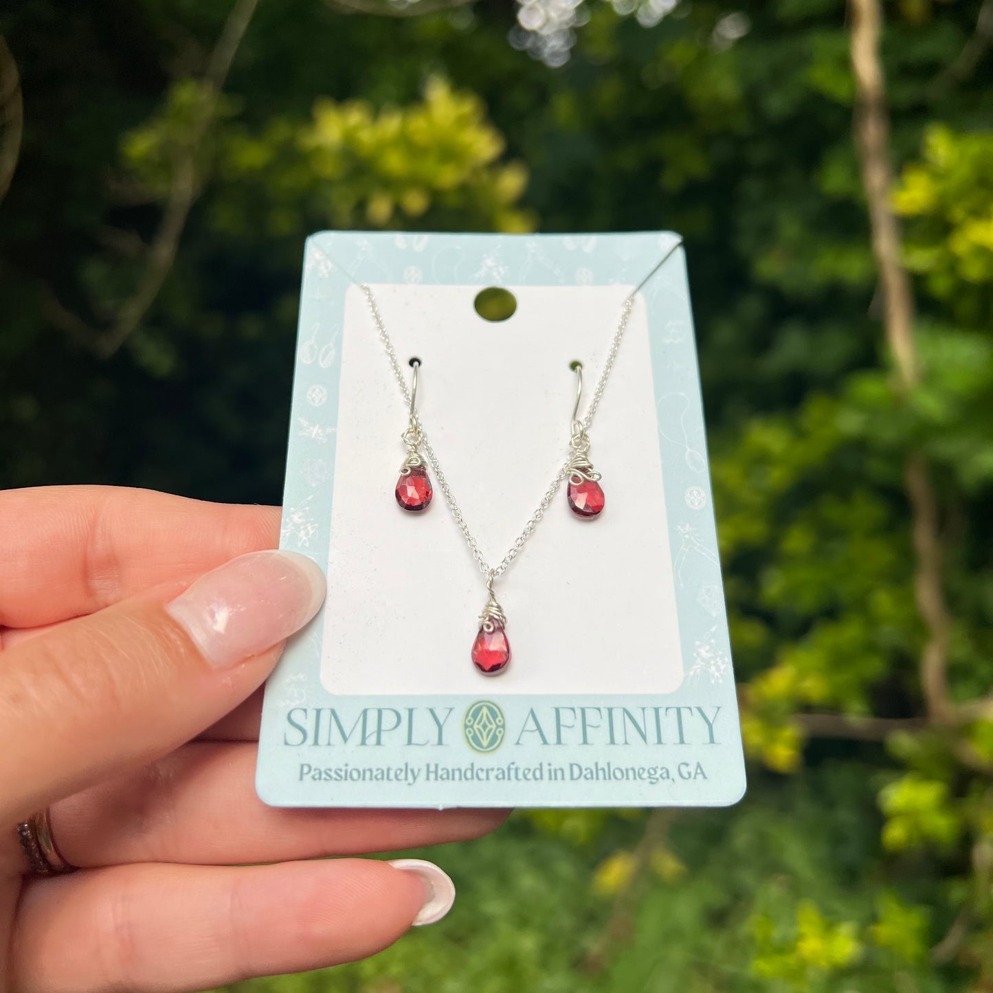 Garnet Necklace & Earring Set in Sterling Silver - PREORDER
