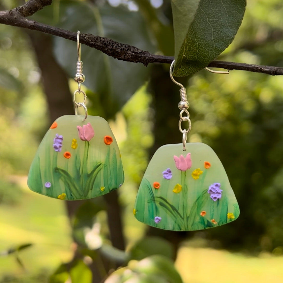 Summer Garden Floral Landscape Earrings (OOAK)