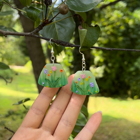 Summer Garden Floral Landscape Earrings (OOAK)