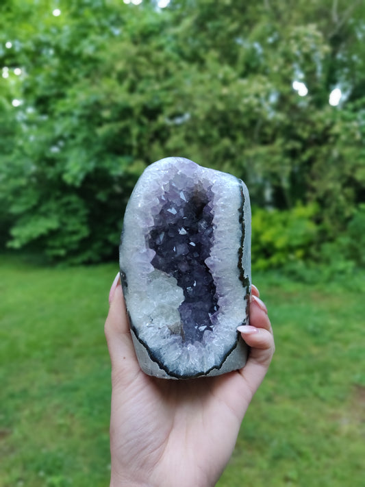 Amethyst Geode Free Form with Calcite Inclusions, Polished (#6) - Simply Affinity