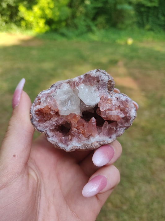 Pink Amethyst Geode with Fluorescent Calcite (#2F)
