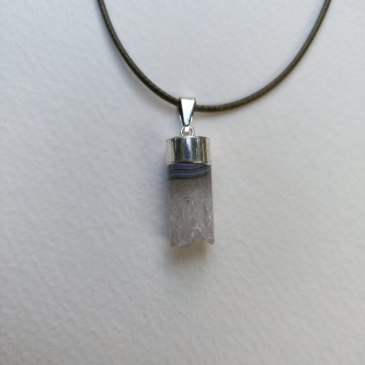 Quartz and Agate Cylinder Pendant includes a FREE Cotton Cord Necklace (#1) - Simply Affinity