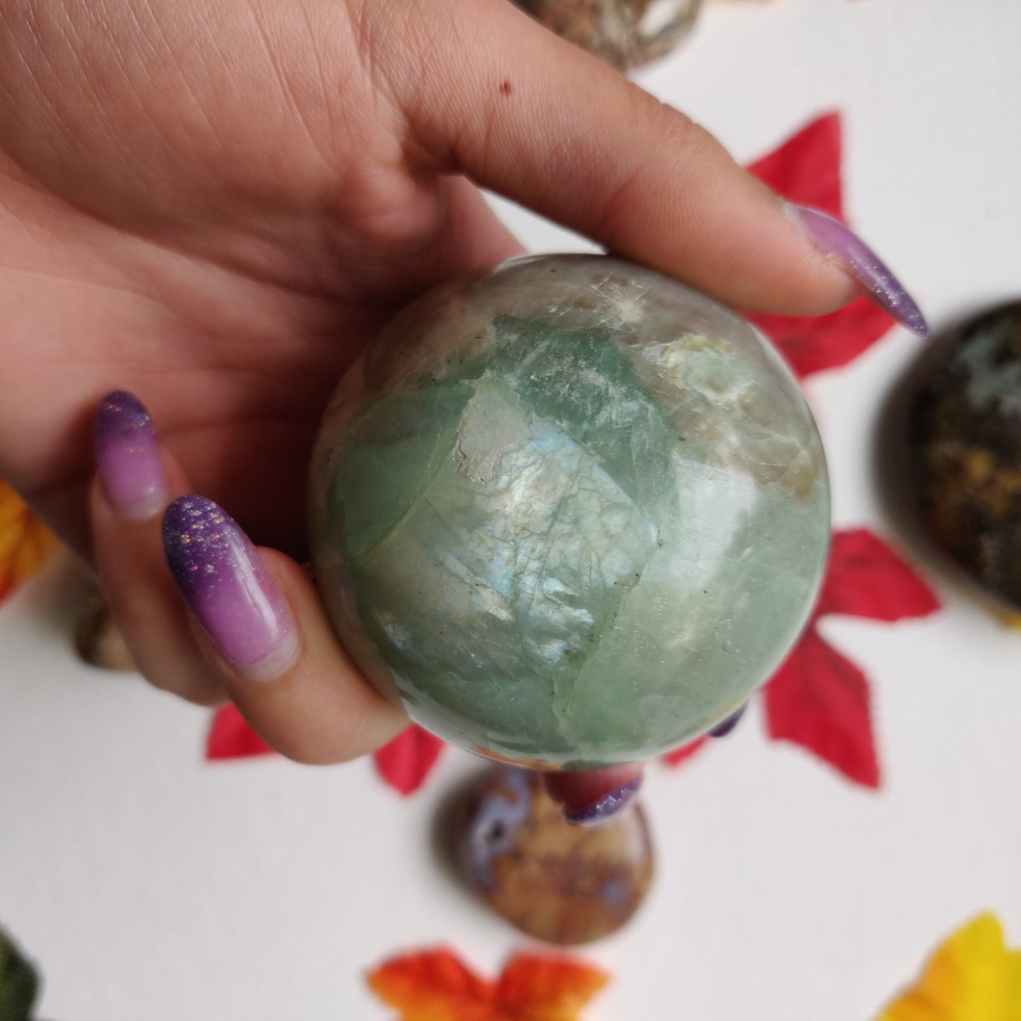 BLUE FLASH Garnierite Sphere (#A1)