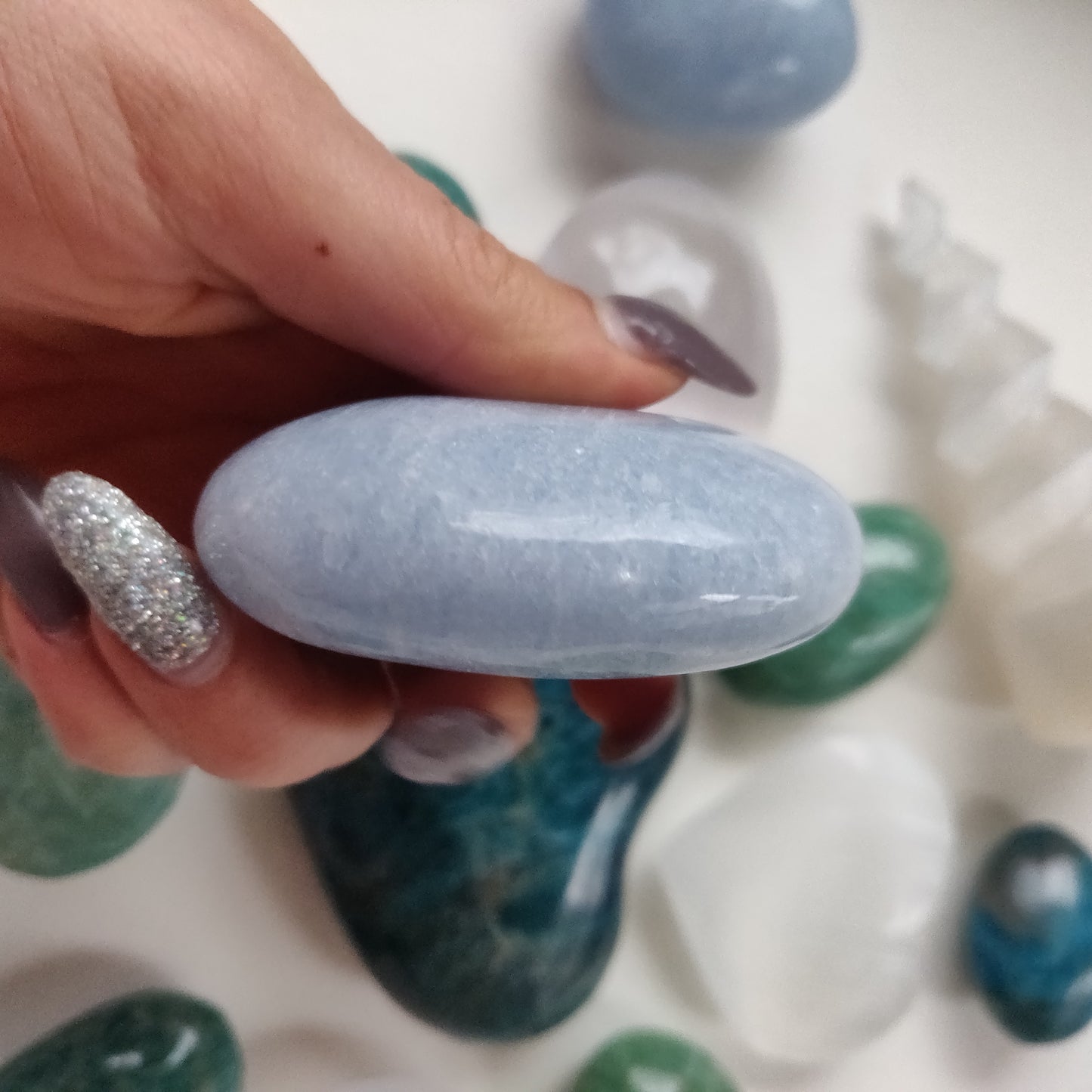 Blue Calcite Palm Stone (#3)