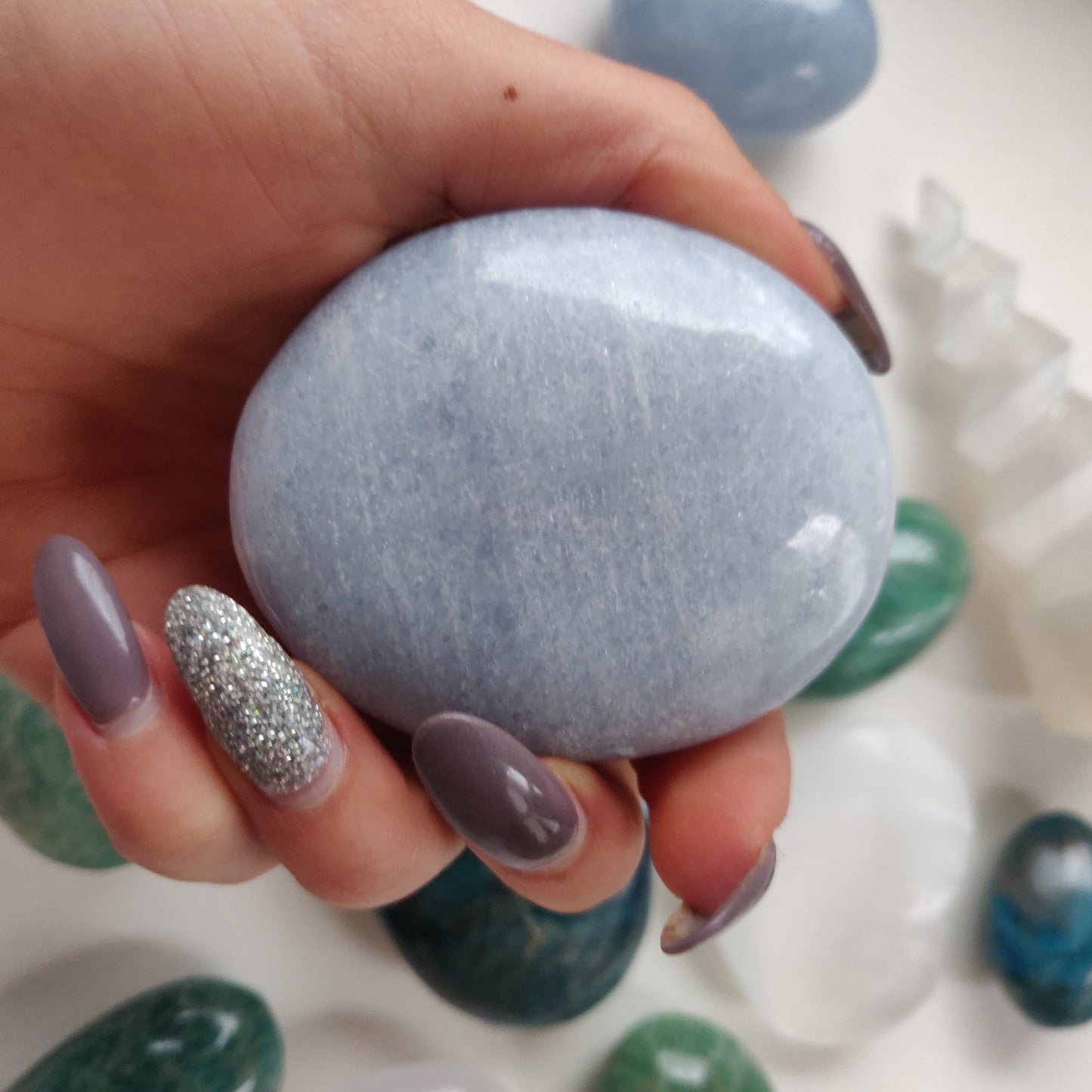 Blue Calcite Palm Stone (#3)