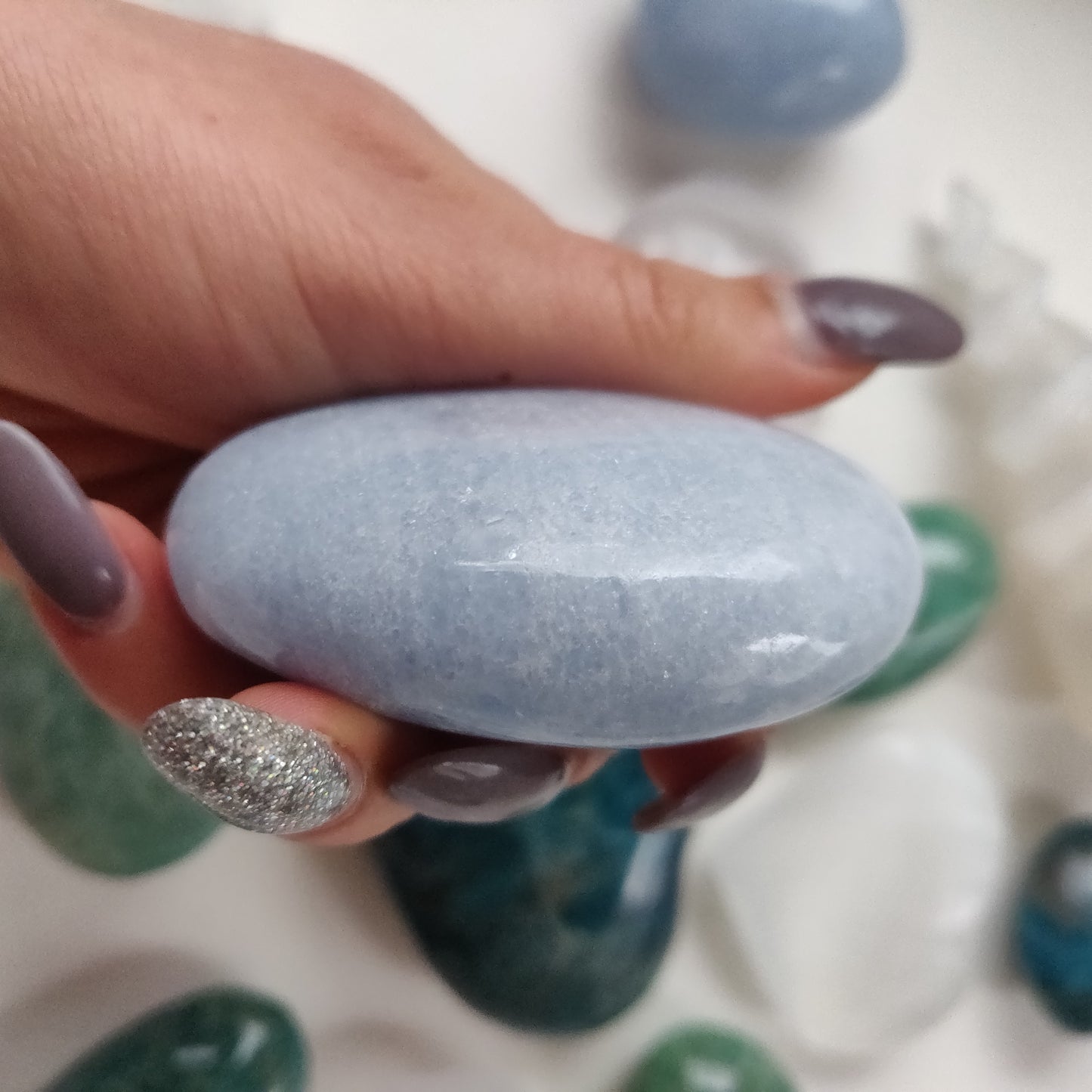 Blue Calcite Palm Stone (#3)