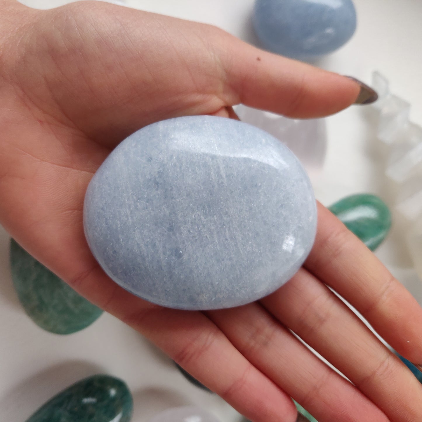 Blue Calcite Palm Stone (#3)