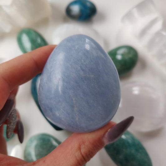 Blue Calcite Palm Stone (#1)