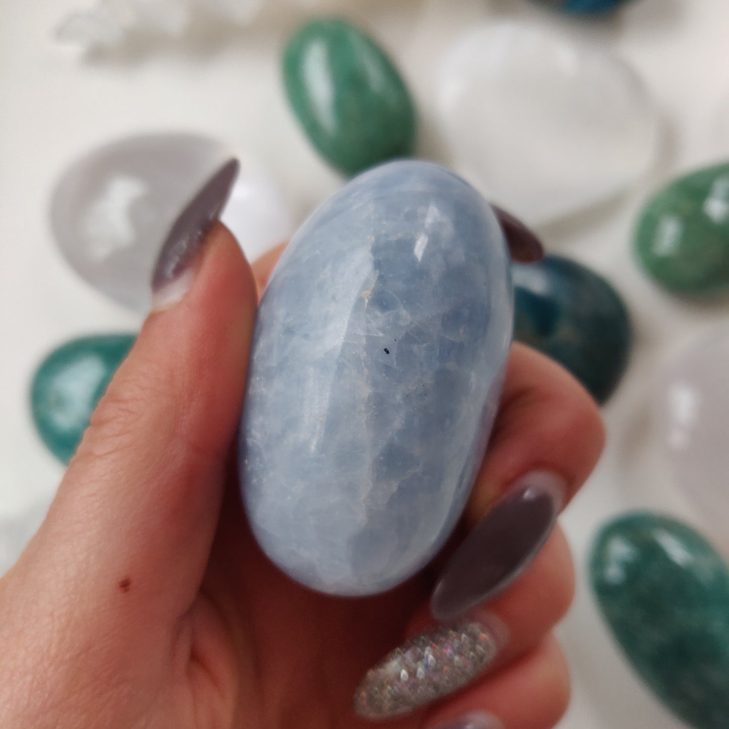 Blue Calcite Palm Stone (#4)