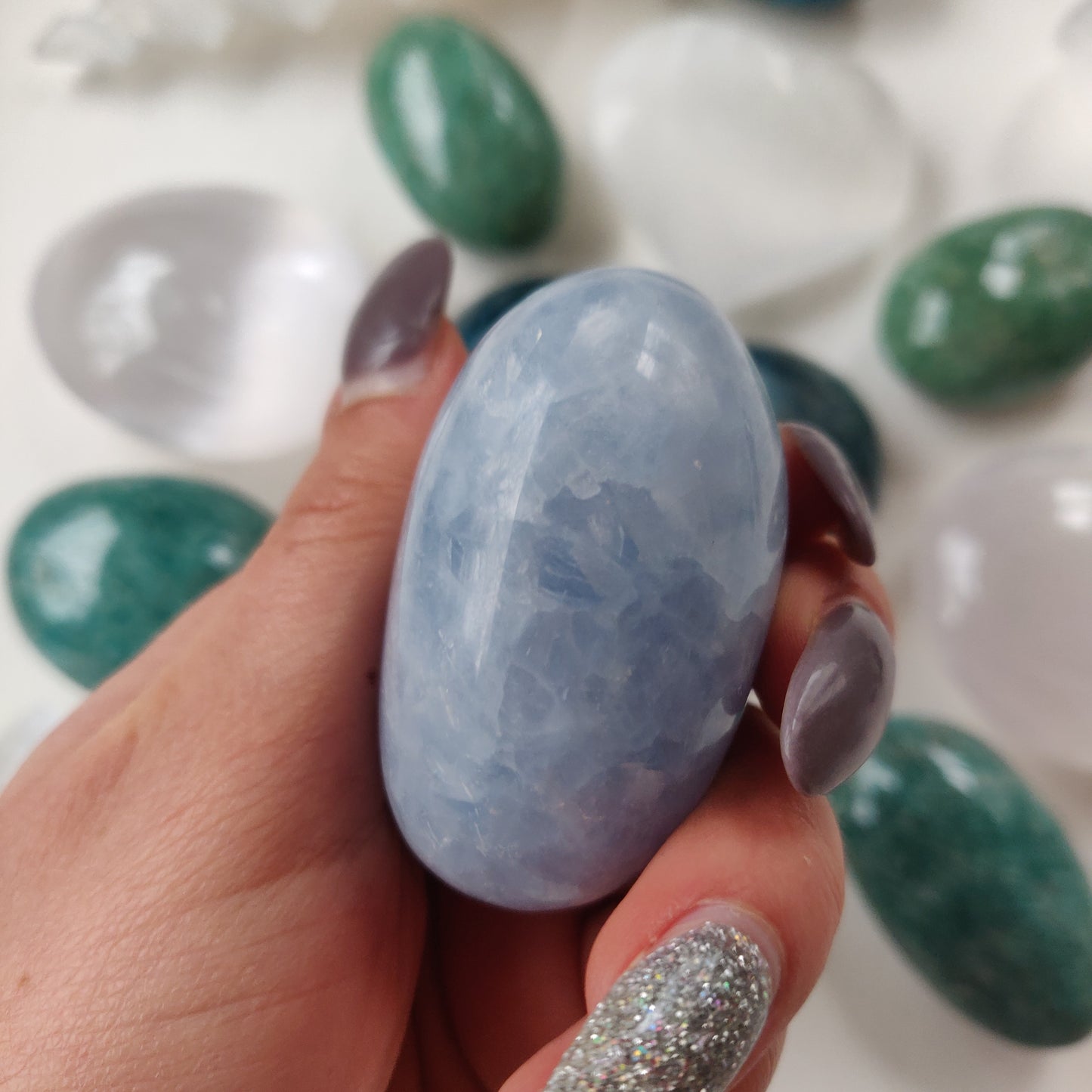 Blue Calcite Palm Stone (#4)