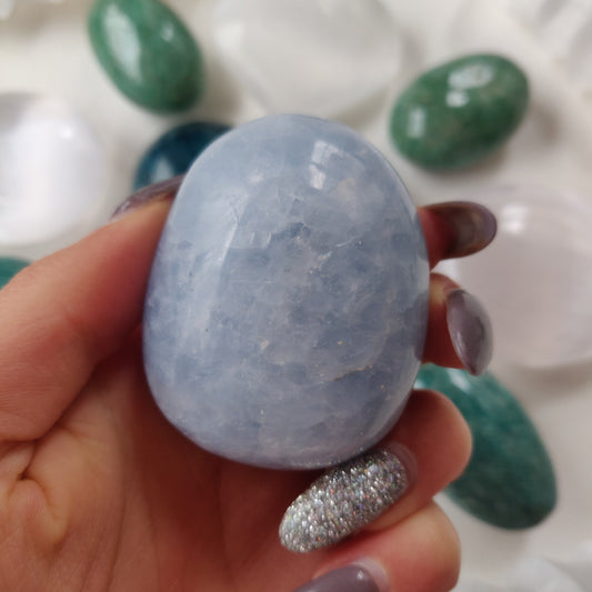 Blue Calcite Palm Stone (#4)