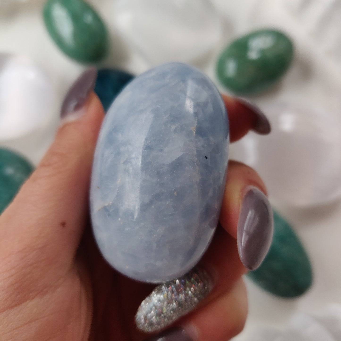 Blue Calcite Palm Stone (#4)