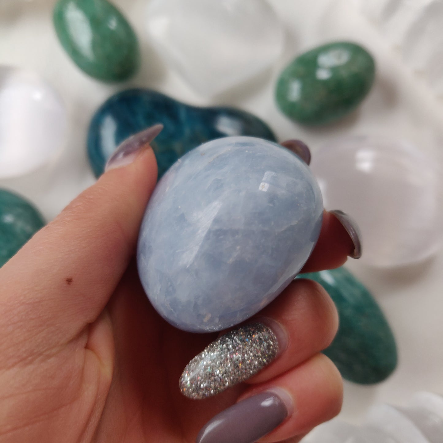 Blue Calcite Palm Stone (#4)