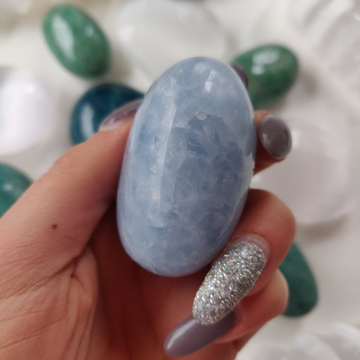 Blue Calcite Palm Stone (#4)