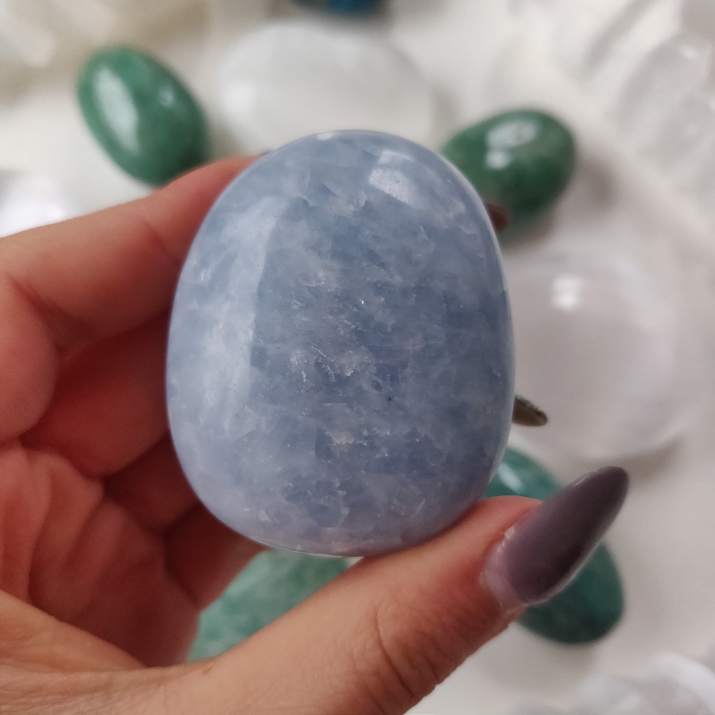 Blue Calcite Palm Stone (#4)
