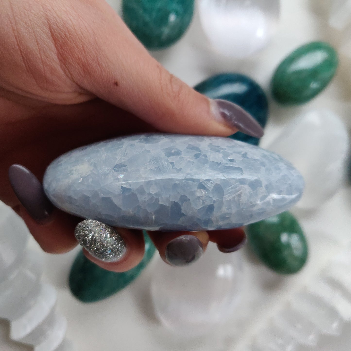 Blue Calcite Palm Stone (#5)