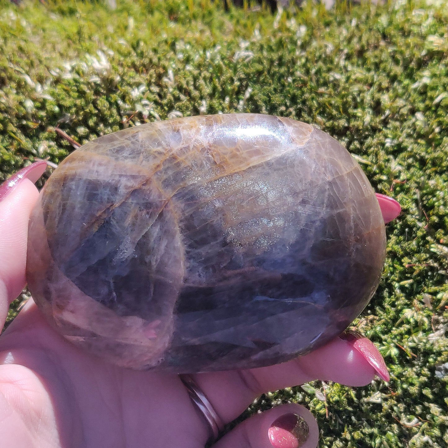 Black Moonstone Palm Stone, Flashy Black Moonstone (#3)