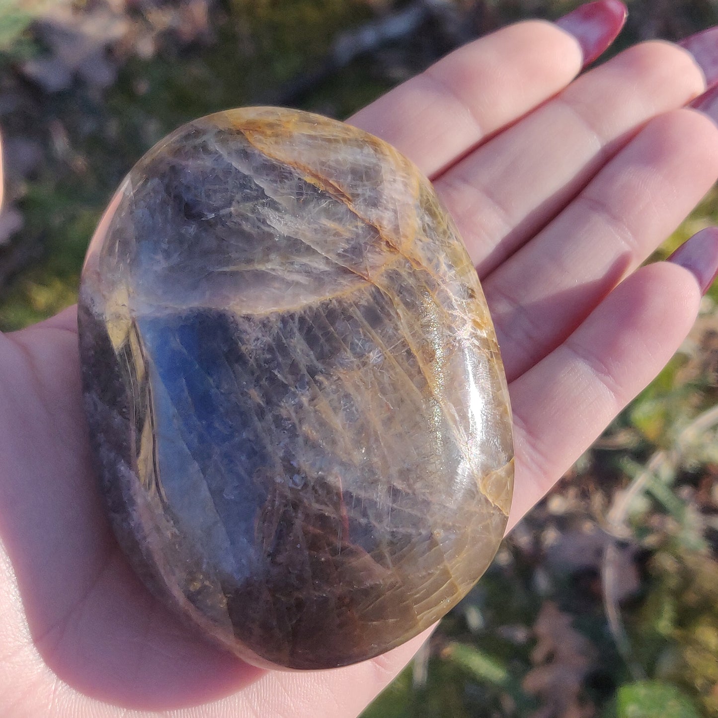 Black Moonstone Palm Stone, Flashy Black Moonstone (#3)