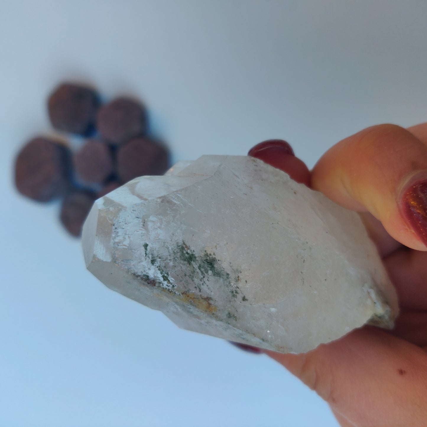 Raw Clear Quartz Cluster with Green Chlorite Inclusions (#A3)