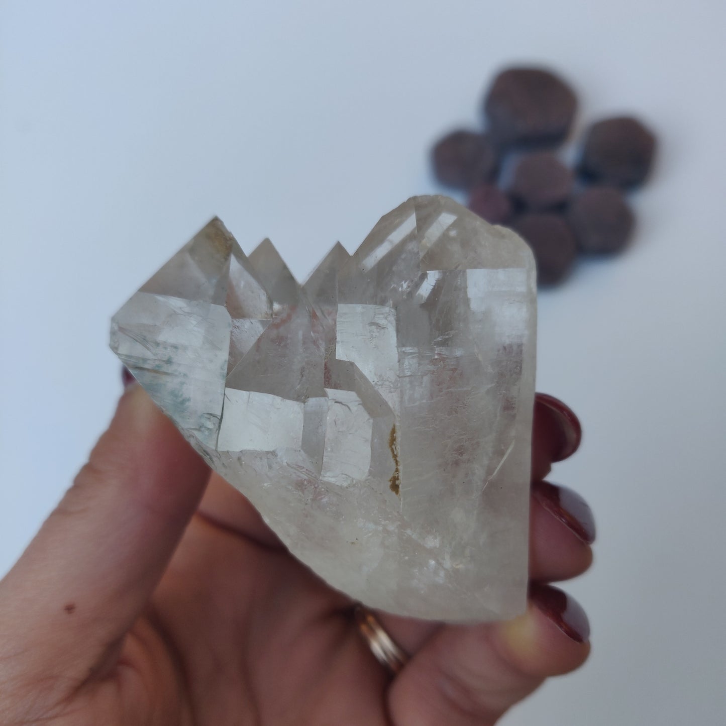 Raw Clear Quartz Cluster with Green Chlorite Inclusions (#A3)