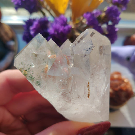 Raw Clear Quartz Cluster with Green Chlorite Inclusions (#A3)