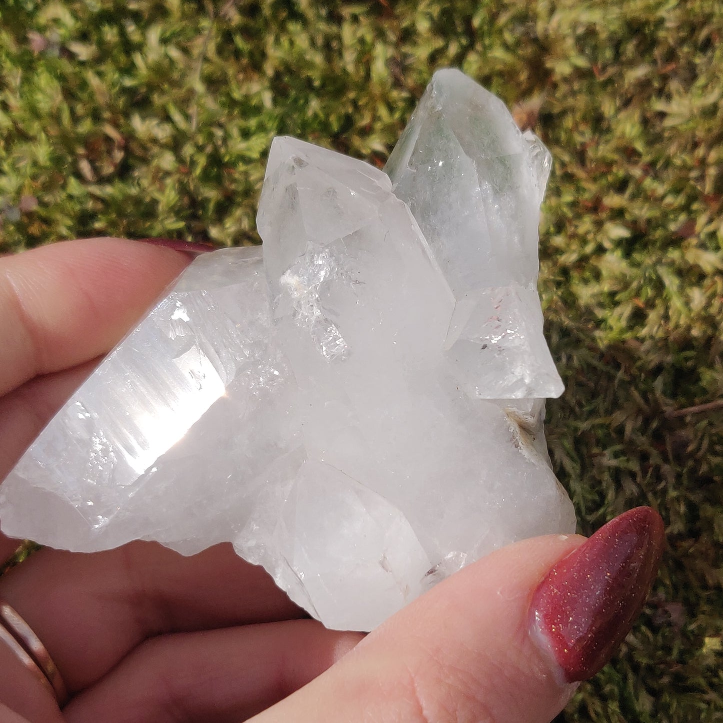 Raw Clear Quartz Cluster with Green Chlorite Inclusions (#A2)