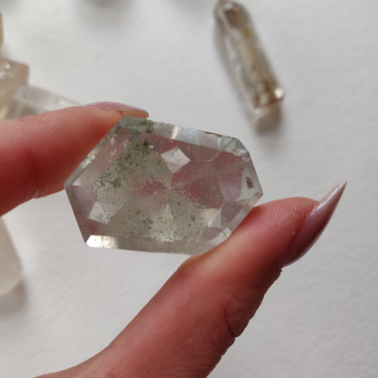 Garden Quartz Point, Lodolite Point with Green Chlorite Inclusions (#1A)