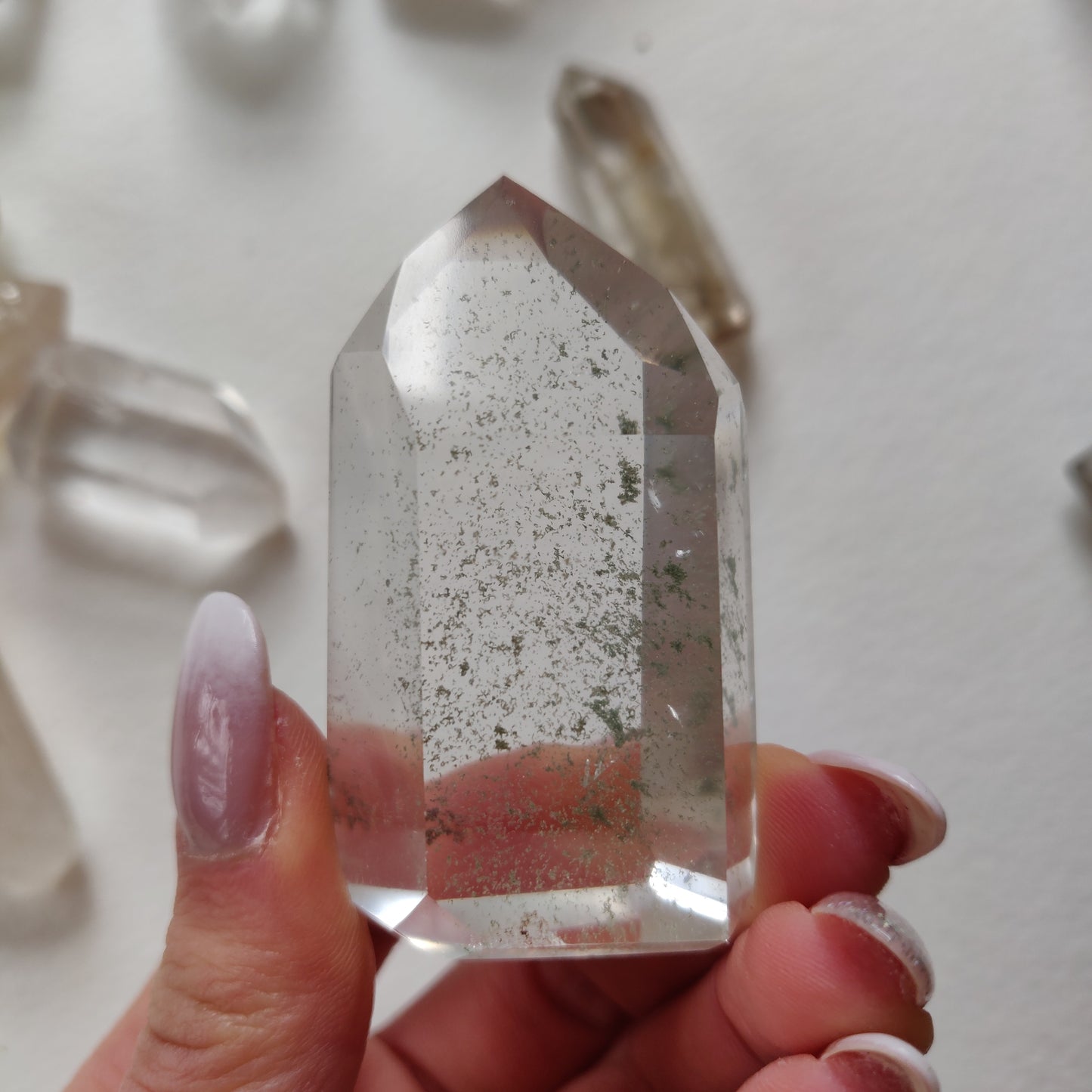 Garden Quartz Point, Lodolite Point with Green Chlorite Inclusions (#1A)