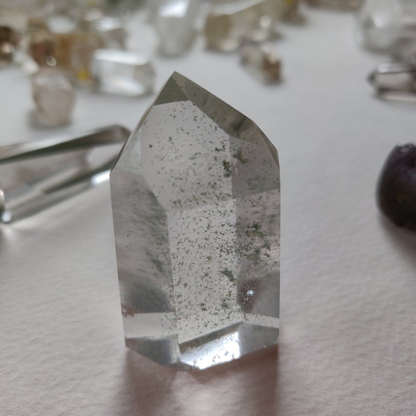 Garden Quartz Point, Lodolite Point with Green Chlorite Inclusions (#1A)