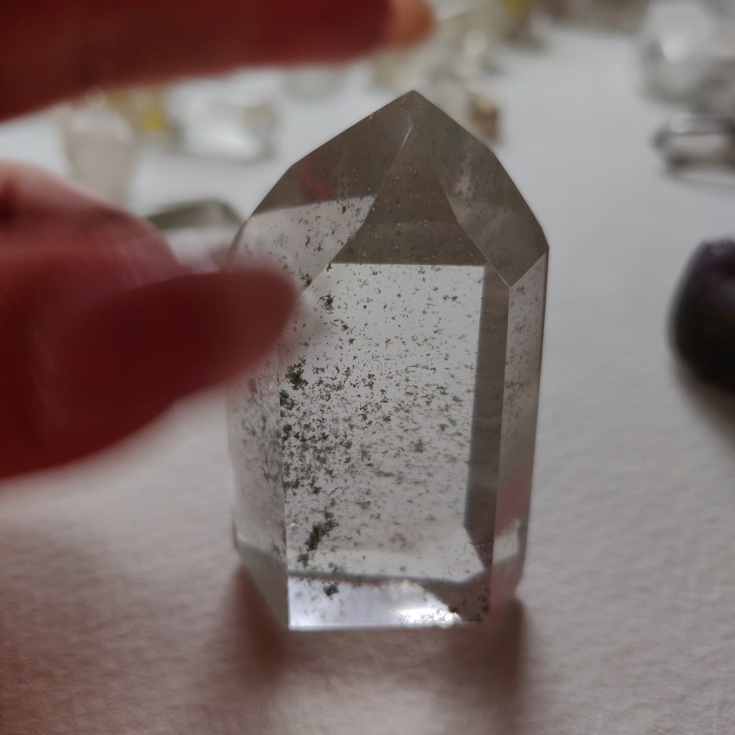 Garden Quartz Point, Lodolite Point with Green Chlorite Inclusions (#1A)